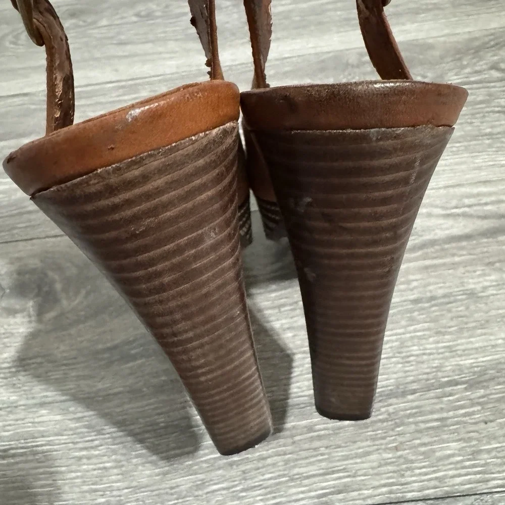 Lucky Brand Women's Brown Leather Heels Sz 8.5M Chunky Y2K Slingback Platform - Picture 7 of 13